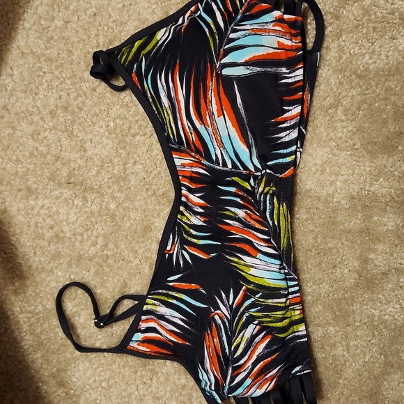 Mossimo Womens Bikini Size L Navy Palm Swimsuit Top Swim Beach Costal Floral - Picture 1 of 9